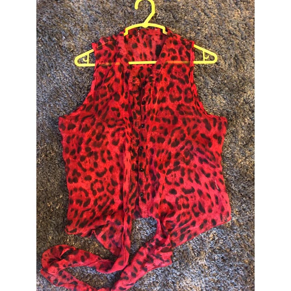 Red leopard print blouse